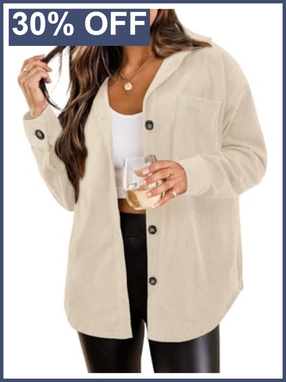 Womens Corduroy Button Down Shacket Long Sleeve Loose Fit Casual Jacket Shirt